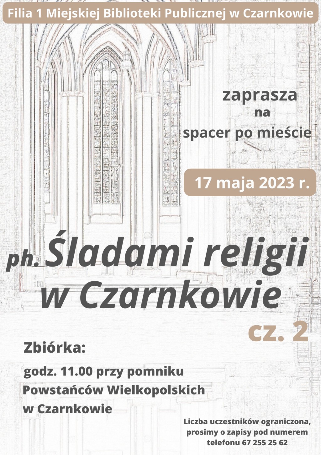 Treść plakatu na&nbsp;tle kościelnego witraża