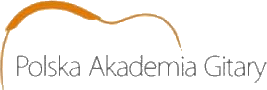 Fragment gitary z gryfem złożonym z napisu Polska Akademia Gitary