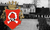Herb Czarnkowa na tle historycznego zdjęcia