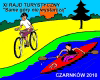 Logo XI edycji rajdu Rysunek rowerzysty i kajakarza