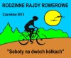Logo XI edycji rajdu Rowerzysta na tle drzew, nieba i słońca
