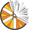 Logo rajdu Koło rowerowe w częścią szprych w formie otwartej książki