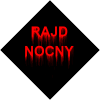 Logo rajdu Napis Rajd Nocny świeżą czerwoną farbą na czarnym tle