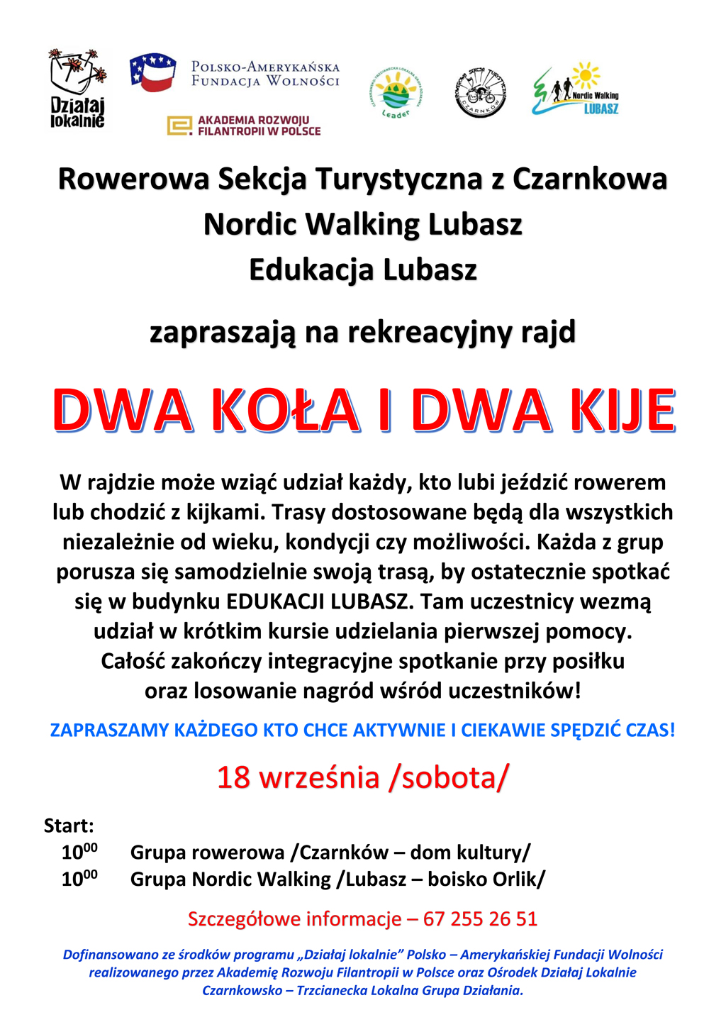 Plakat rajdu pod nazwą Dwa koła i dwa kije