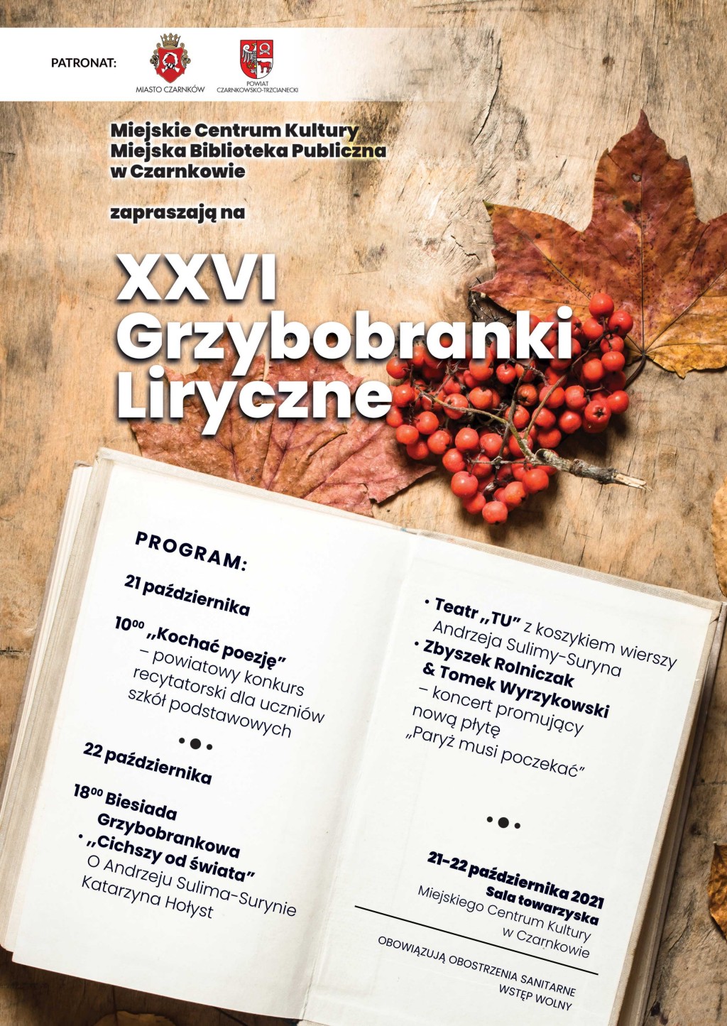 Plakat Grzybobranek Lirycznych 2021 z rospisanym programem