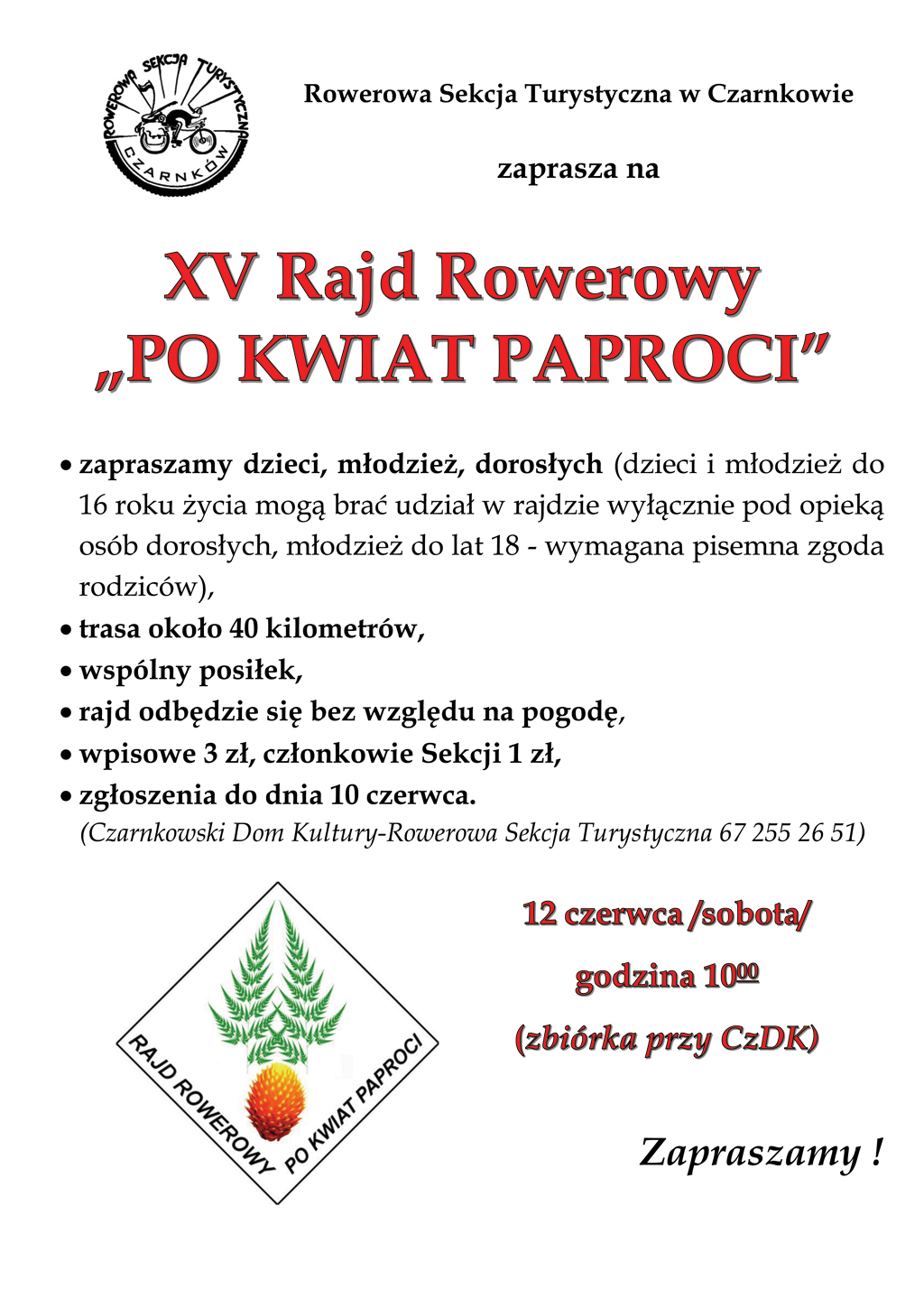 Plakat XV Rajdu Rowerowego "Po kwiat paproci"