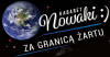 Fragment plakatu z nazwą kabaretu i programu Fragment plakatu z napisem: Kabatet Nowaki "Za granicą żartu"
