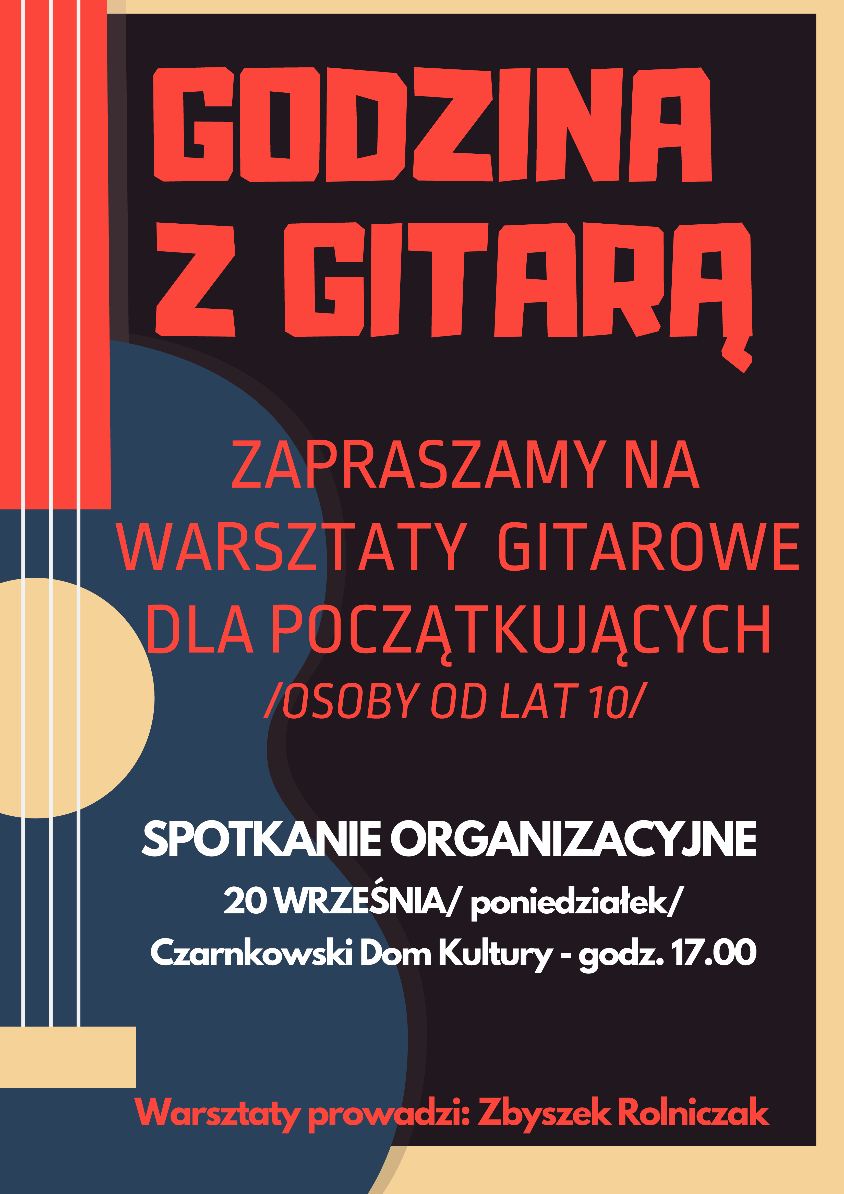 Plakat z informacjami na temat zajęć Godzina z gitarą