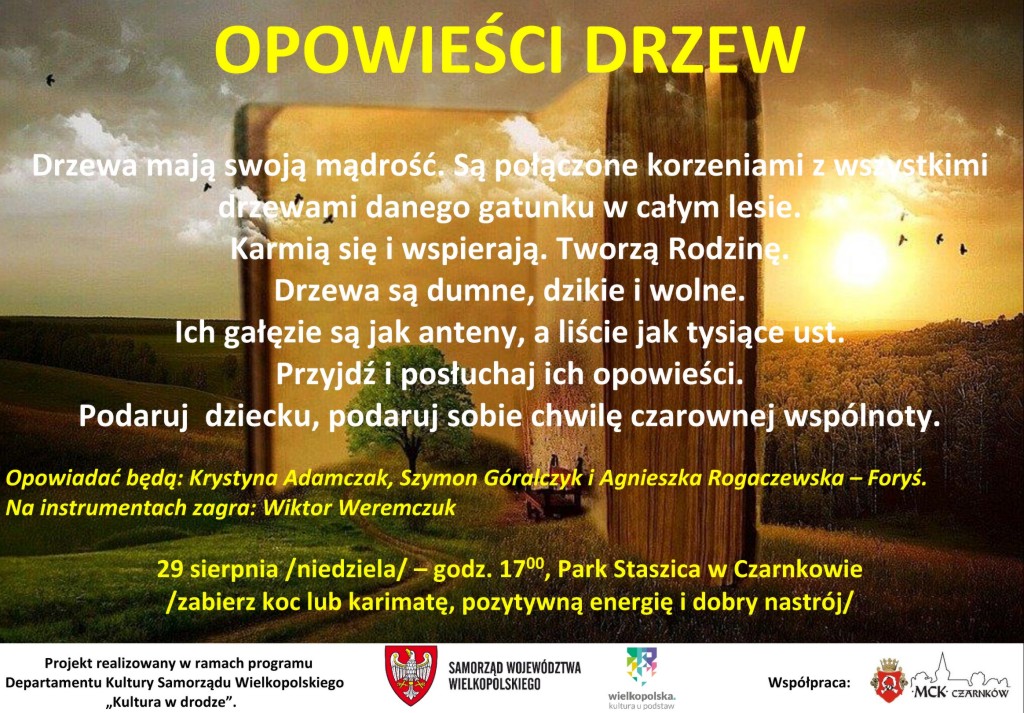 Plakat z informacjami o wydarzeniu Opowieści drzew