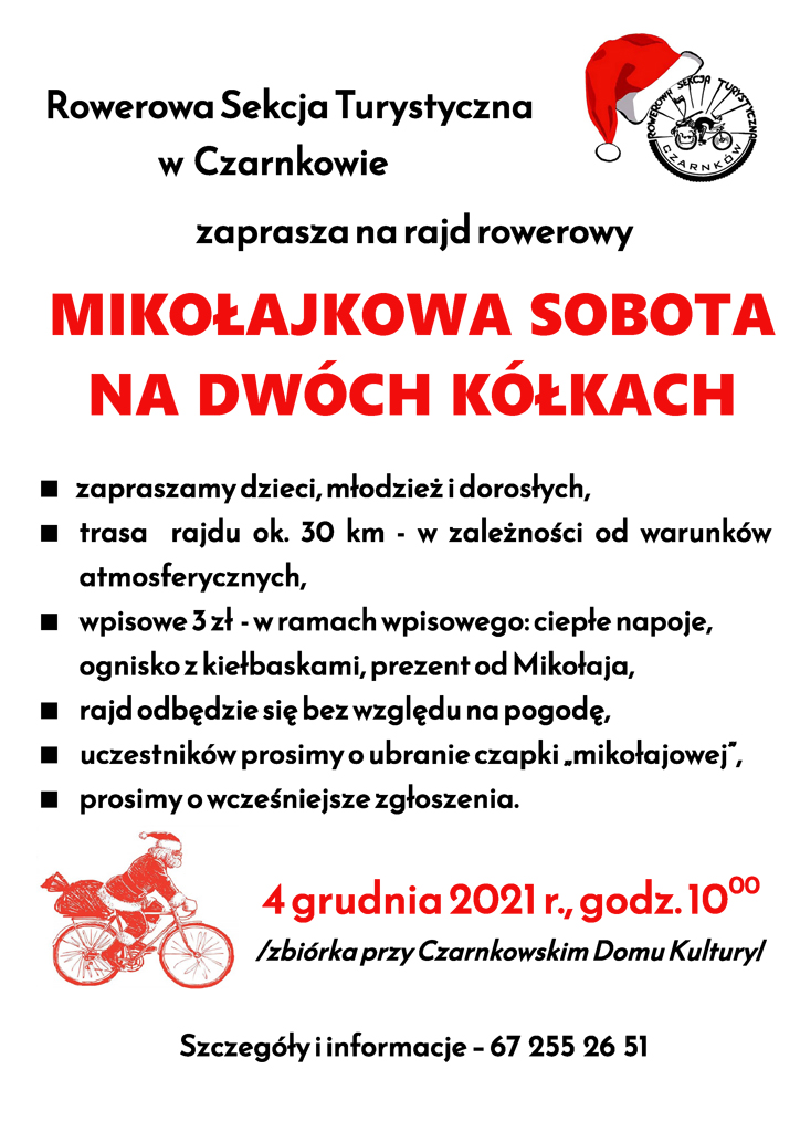 Plakat z zapowiedzią Mikołajkowej Soboty na dwóch kółkach