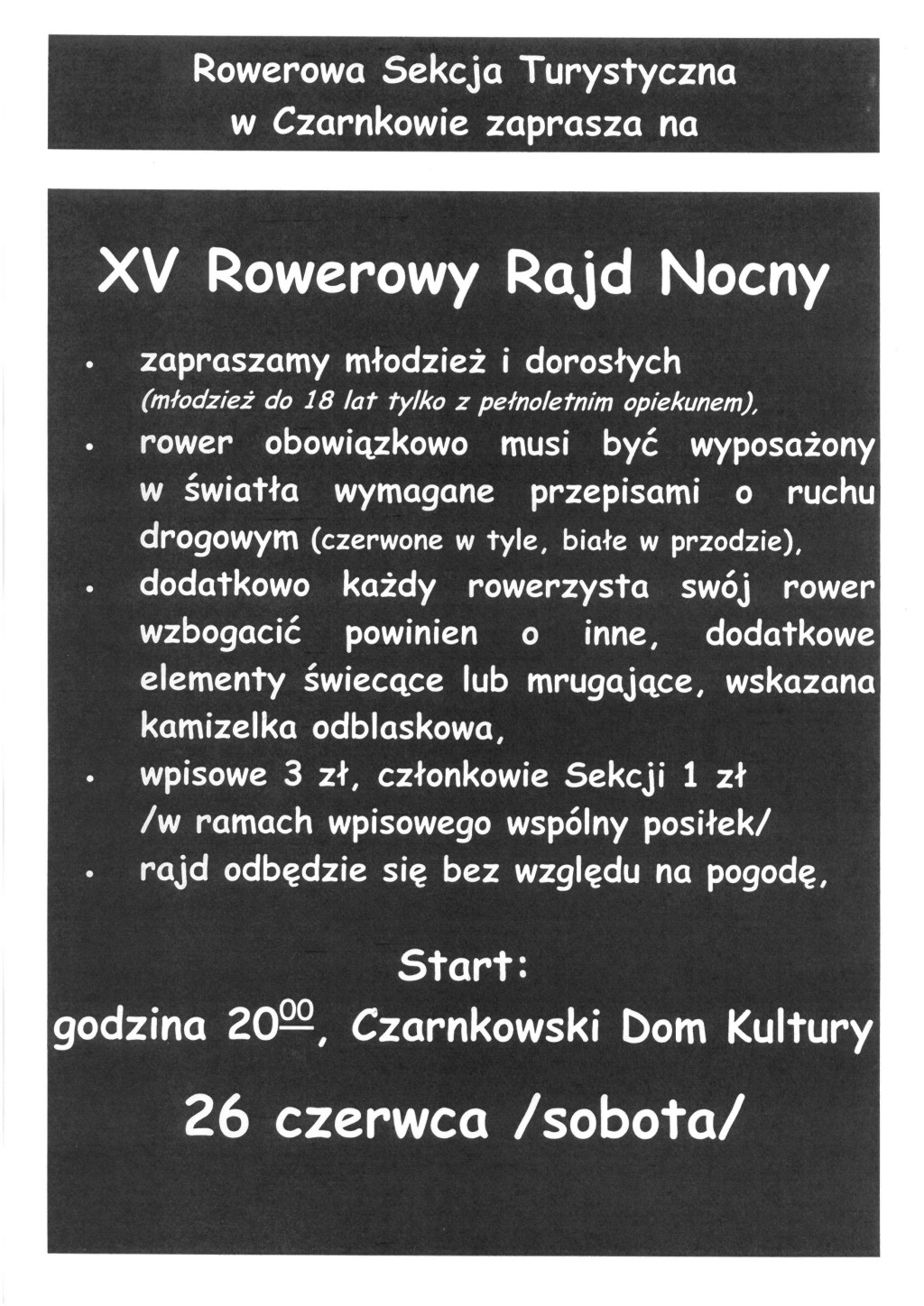 Plakat XV Rowerowego Rajdu Nocnego