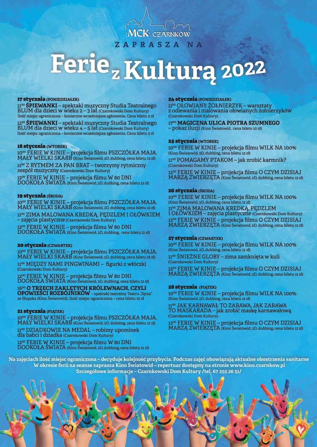 Plakat zapowiadający Ferie z kulturą w 2022 roku