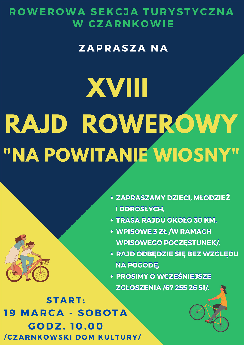 Plakat z zapowiedzią Rajdu Rowerowego "Na powiatnie wiosny"