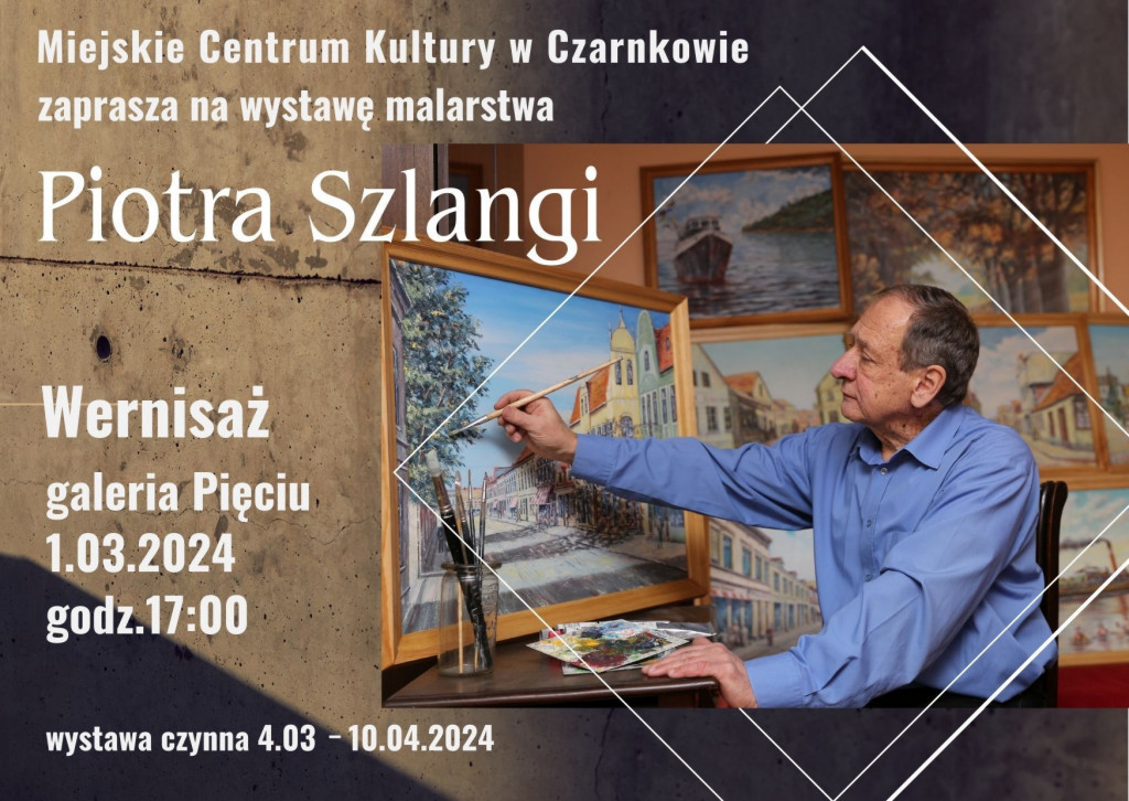 Treść plakatu ze zdjęciem autora w&nbsp;trakcie malowania obrazu