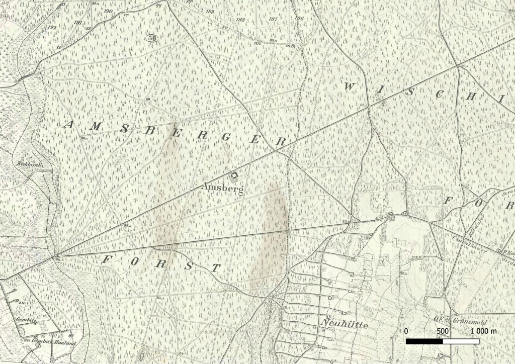 Amsberger Forst - las należący do majątku ziemskiego rodziny Amsberg&oacute;w na&nbsp;mapie topograficznej z&nbsp;1879 roku