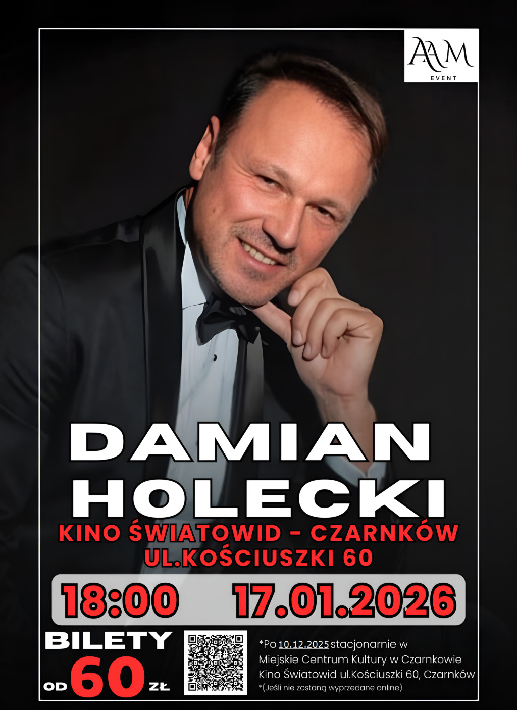 Treść plakatu z&nbsp;portretowym zdjęciem uśmiechniętego mężczyzny