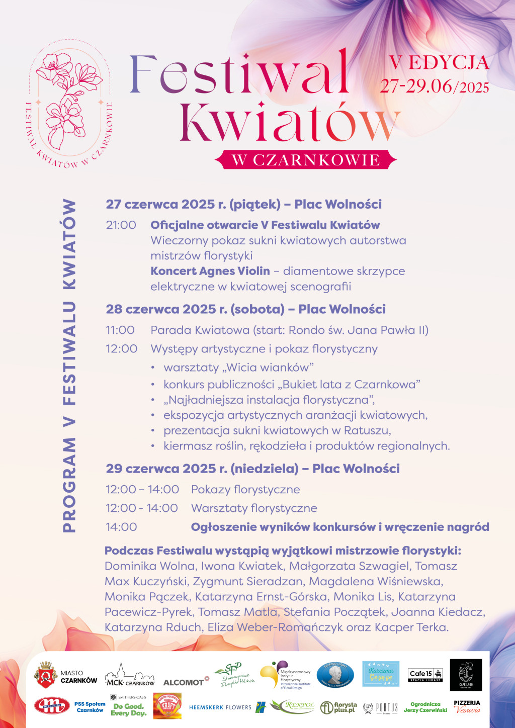Treść plakatu z&nbsp;grafiką zwiewnych płatk&oacute;w kwiatowych