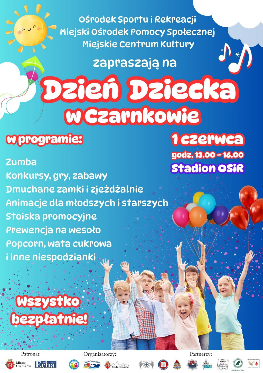 Treść plakatu ze zdjęciem uśmiechniętych dzieci z&nbsp;uniesionymi rękoma
