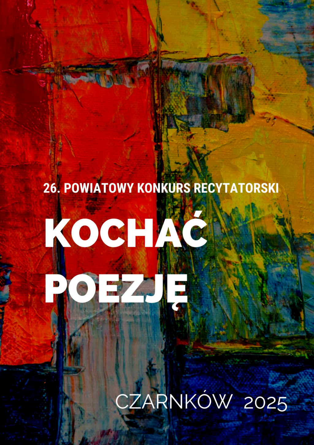 Treść plakatu na&nbsp;wielobarwnym ozdobnym tle