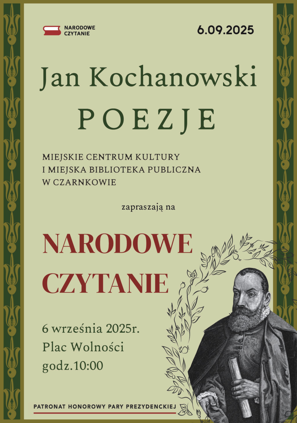Treść plakatu opatrzona grafiką Jana Kochanowskiego