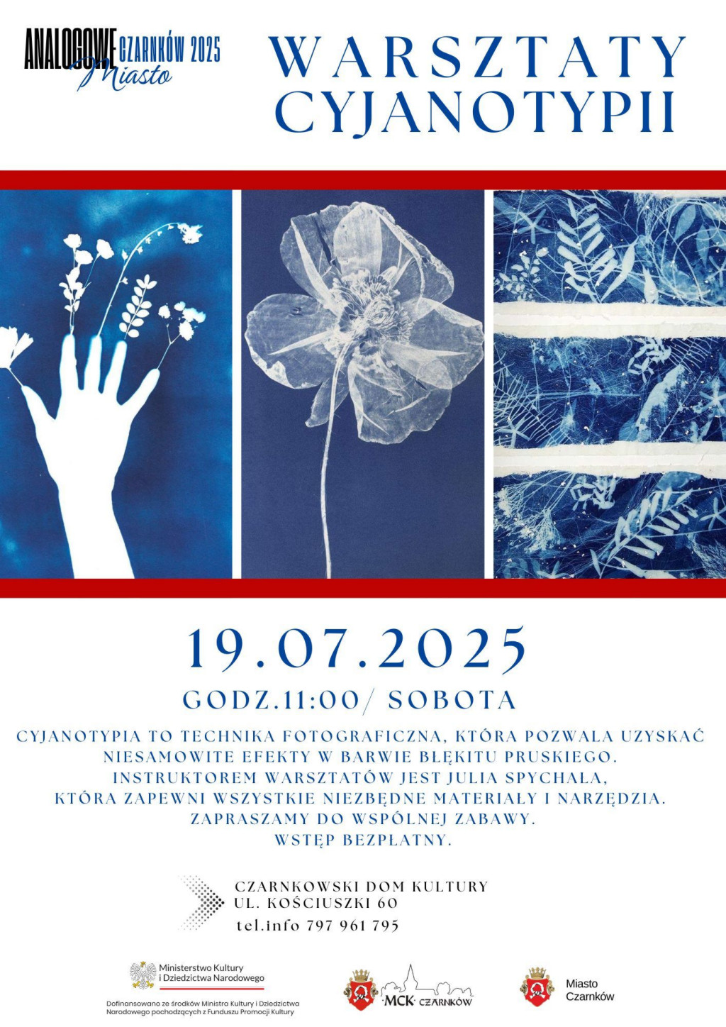 Treść plakatu z&nbsp;artystycznymi fotografiami o&nbsp;niebieskim zabarwieniu