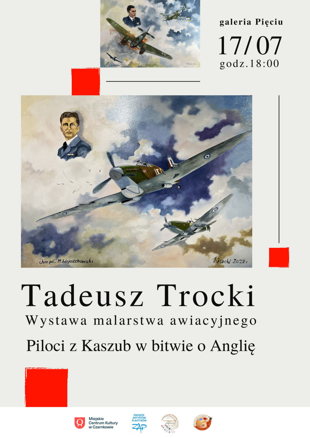Treść plakatu z&nbsp;fotografiami obraz&oacute;w przedstawiających portrety pilot&oacute;w i&nbsp;samoloty