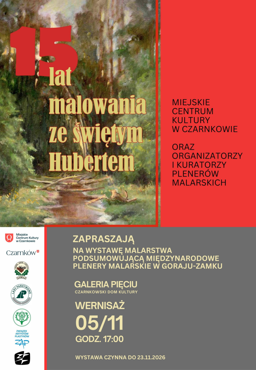 Treść plakatu z&nbsp;fotografią obrazu przedstawiającego strumyk w&nbsp;lesie