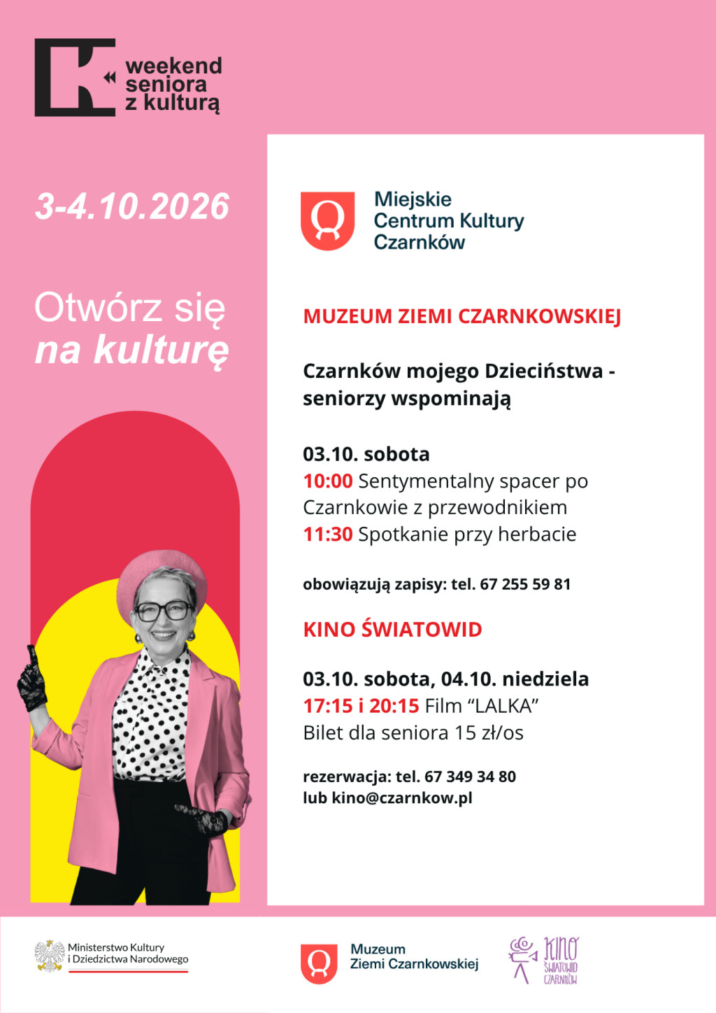 Treść plakatu z&nbsp;seniorką wskazującą napis "Otw&oacute;rz się na&nbsp;kulturę"
