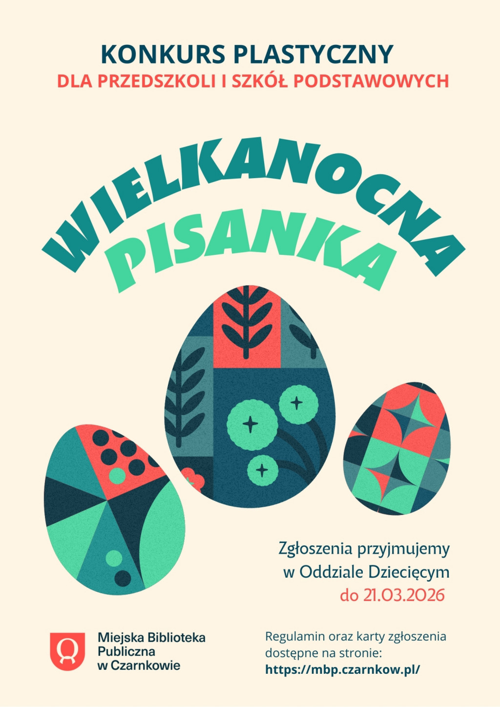 Treść plakatu z&nbsp;grafiką trzech pisanek
