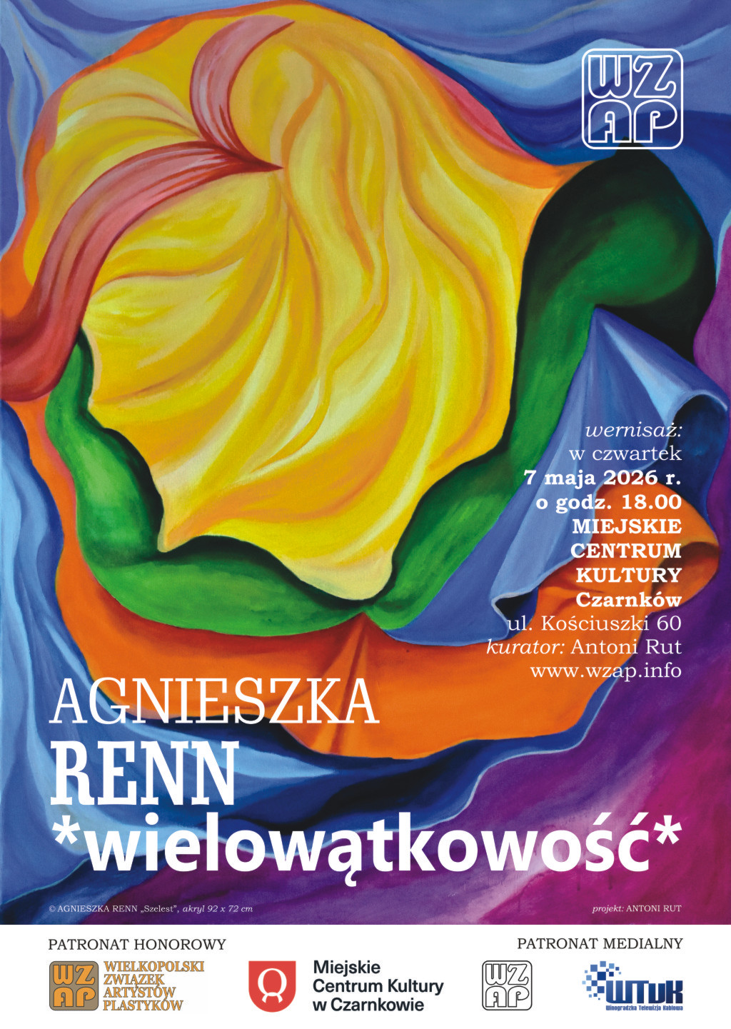 Treść plakatu na&nbsp;wielokolorowym tle
