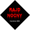 Napis Rajd Nocny świeżą czerwoną farbą na&nbsp;czarnym tle
