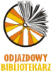 Logo Rajdu Odjazdowy Bibliotekarz Koło rowerowe w częścią szprych w formie otwartej książki