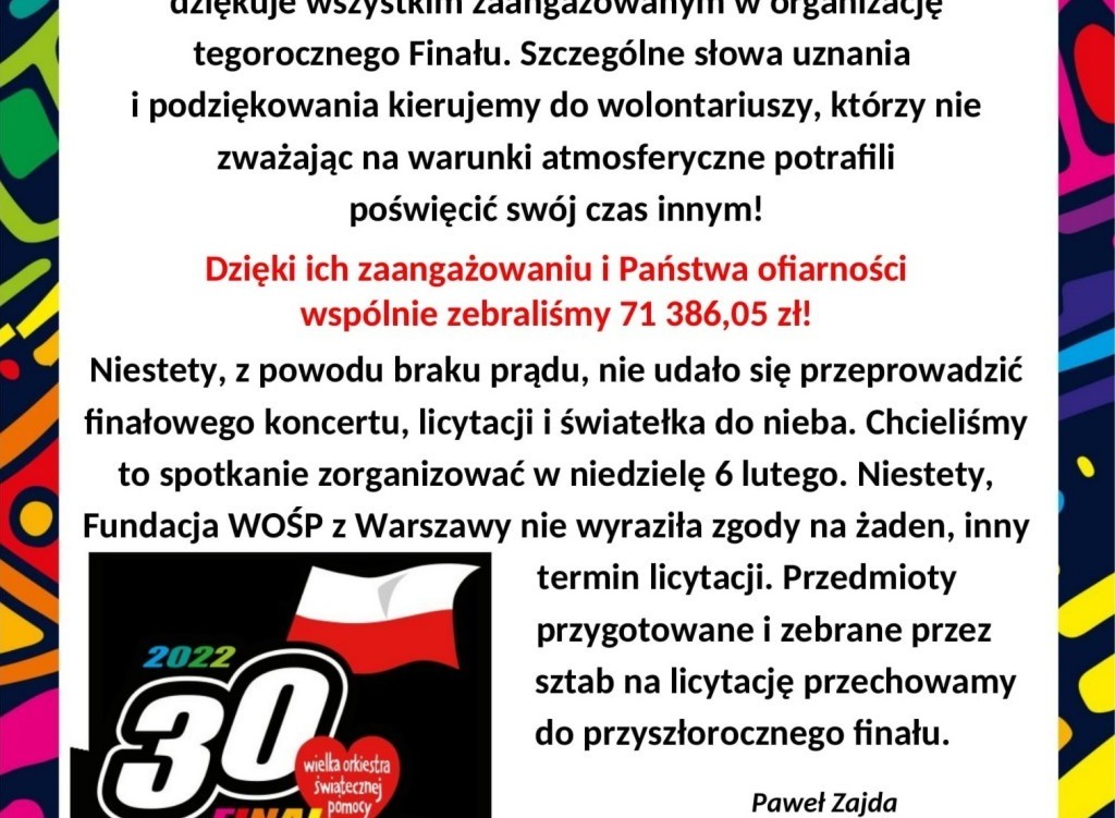 Zdjęcie do Na zakończenie WOŚP 2022