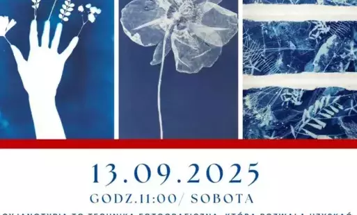 Treść plakatu z artystycznymi fotografiami o niebieskim zabarwieniu