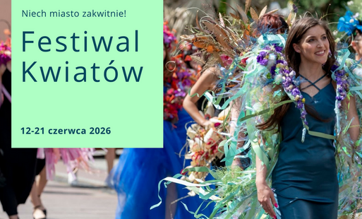 Plakat Festiwalu Kwiatów, kobiety w kwiecistych sukienkach