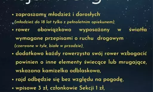Treść plakatu na tle nocnego nieba w gwiazadmi i sierpem księżyca