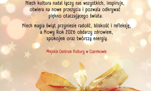 Życzenia świąteczne na tle grafiki prezentu i bombek
