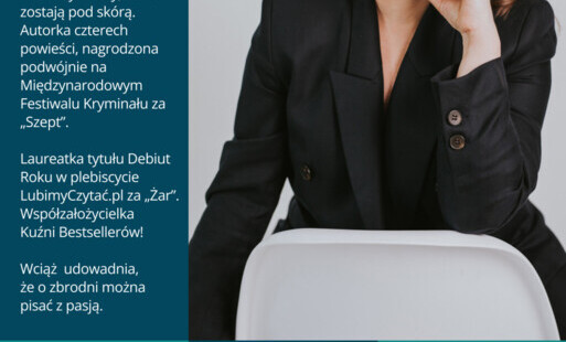 Treść plakatu z fotografią Weroniki Mathia w planie średnim