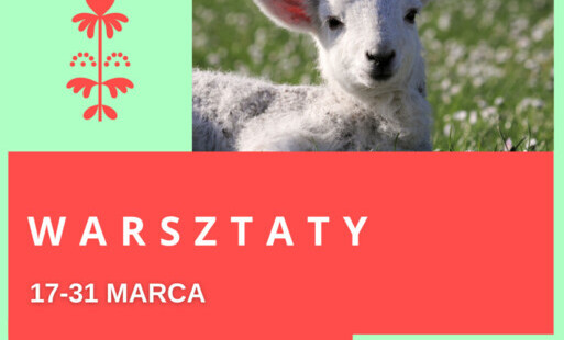 Treść plakatu opatrzona fotografiami pisanek i baranka