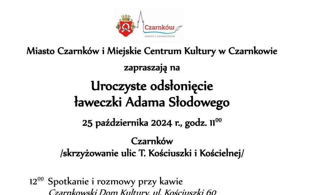 Zdjęcie do Odsłonięcie ławeczki Adama Słodowego 2024 - zapowiedź