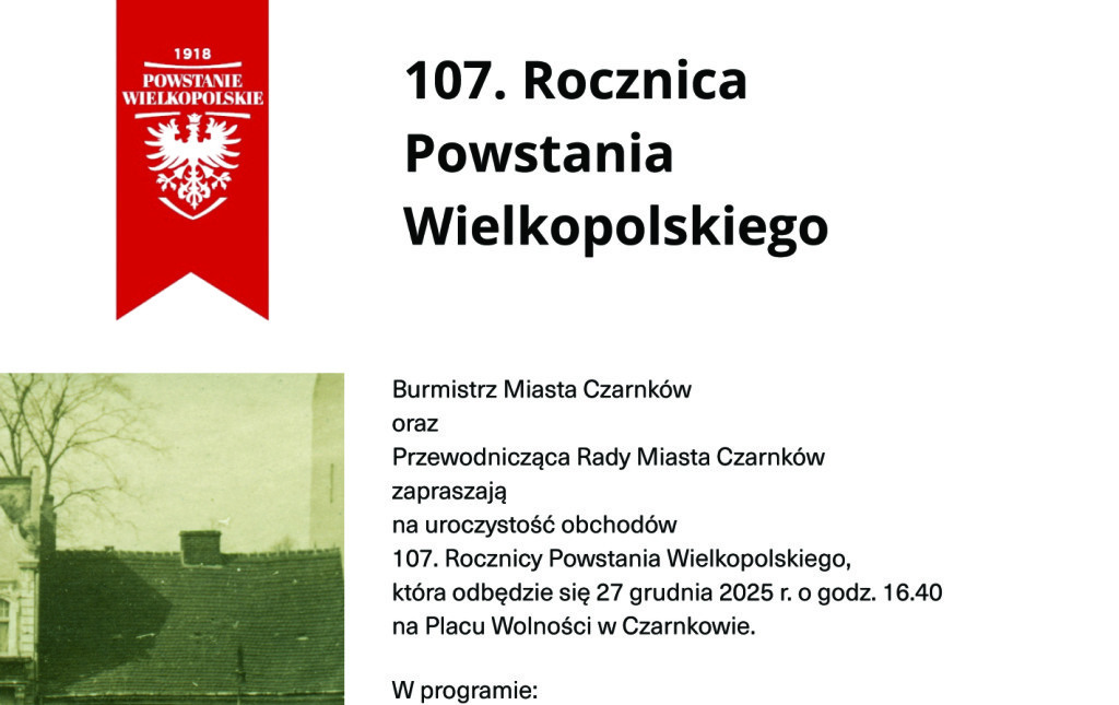 Zdjęcie do Obchody 107. rocznicy Powstania Wielkopolskiego 2025 - zaproszenie