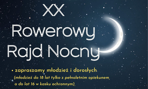 Treść plakatu na tle nocnego nieba z gwiazdami i sierpem księżyca