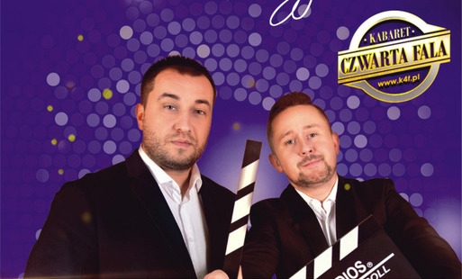 Treść plakatu z fotografią dwóch mężczyzn w planie średnim