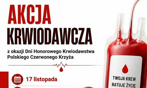 Treść plakatu z grafiką worka pełnego krwi z dołączoną rurką